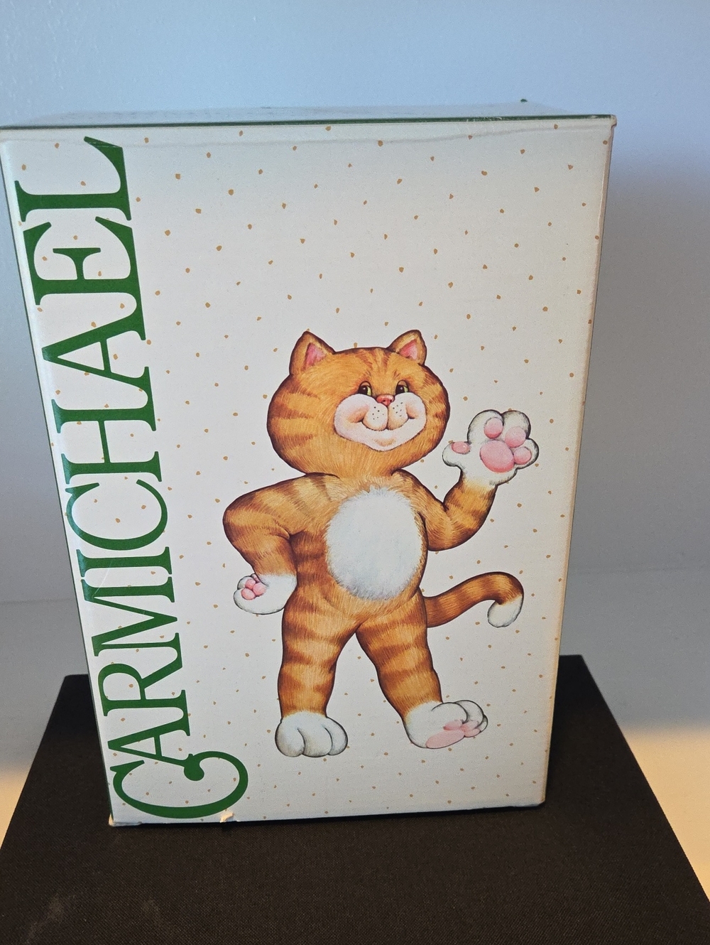 Vintage 1984 Avon Carmichael orange tabby plush cat, measuring about 14 to 15 in